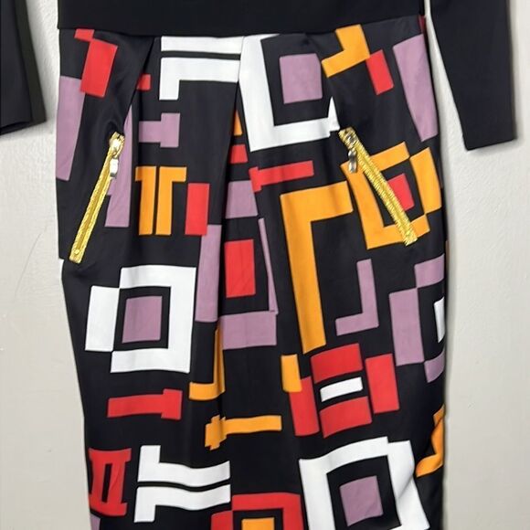Miusol Women's Sheath Dress M Multi Geometric Exposed Zipper 3/4 Sleeve - Picture 7 of 13